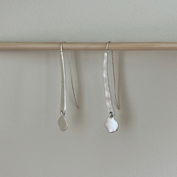 Hammered Silver Dangle Earrings - Picture 3 of 8